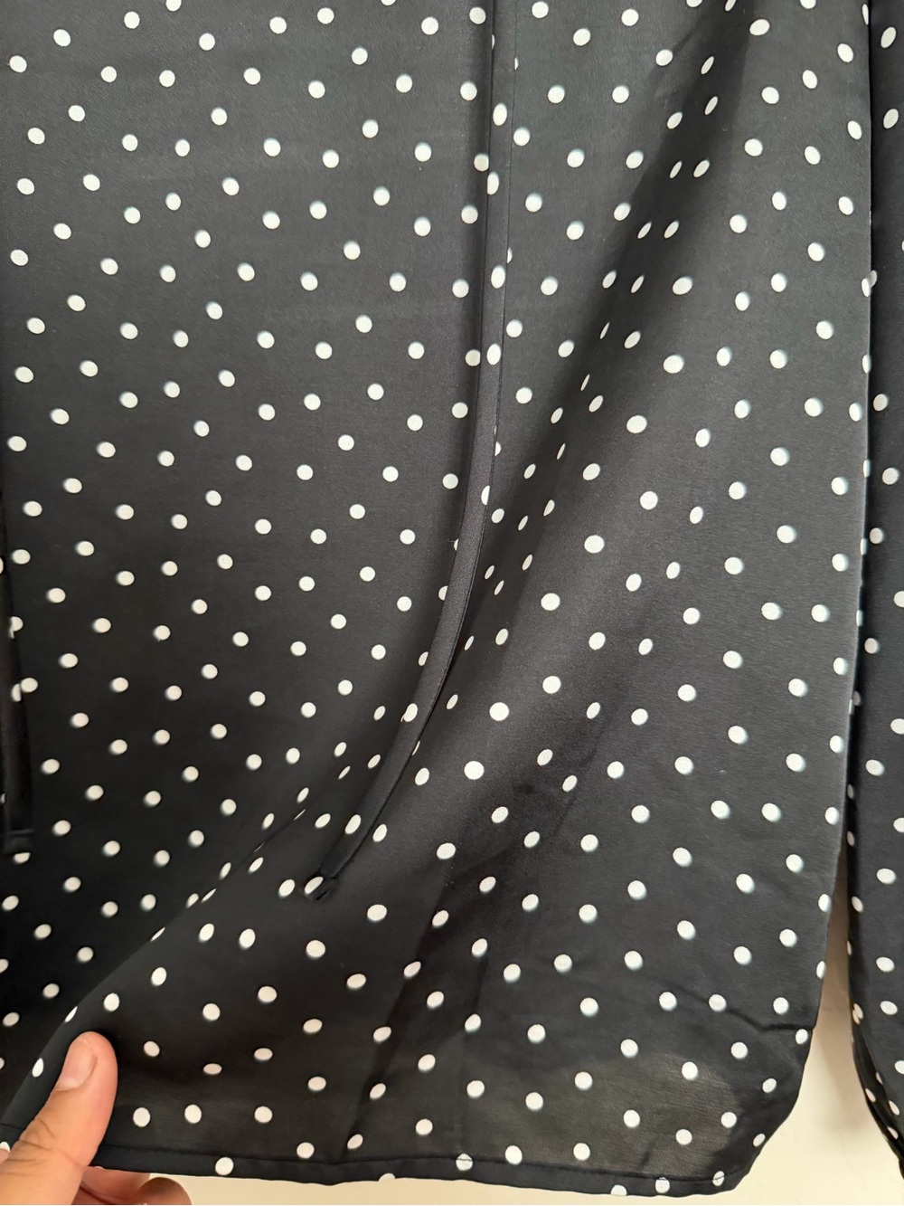 LOFT Black and White Polka Dot Ruffle-Neck Blouse - Picture 4 of 5